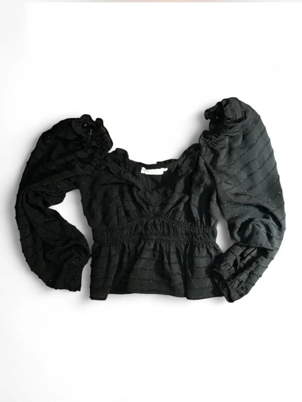 Astr Black Ruffled V-Neck Peasant Blouse